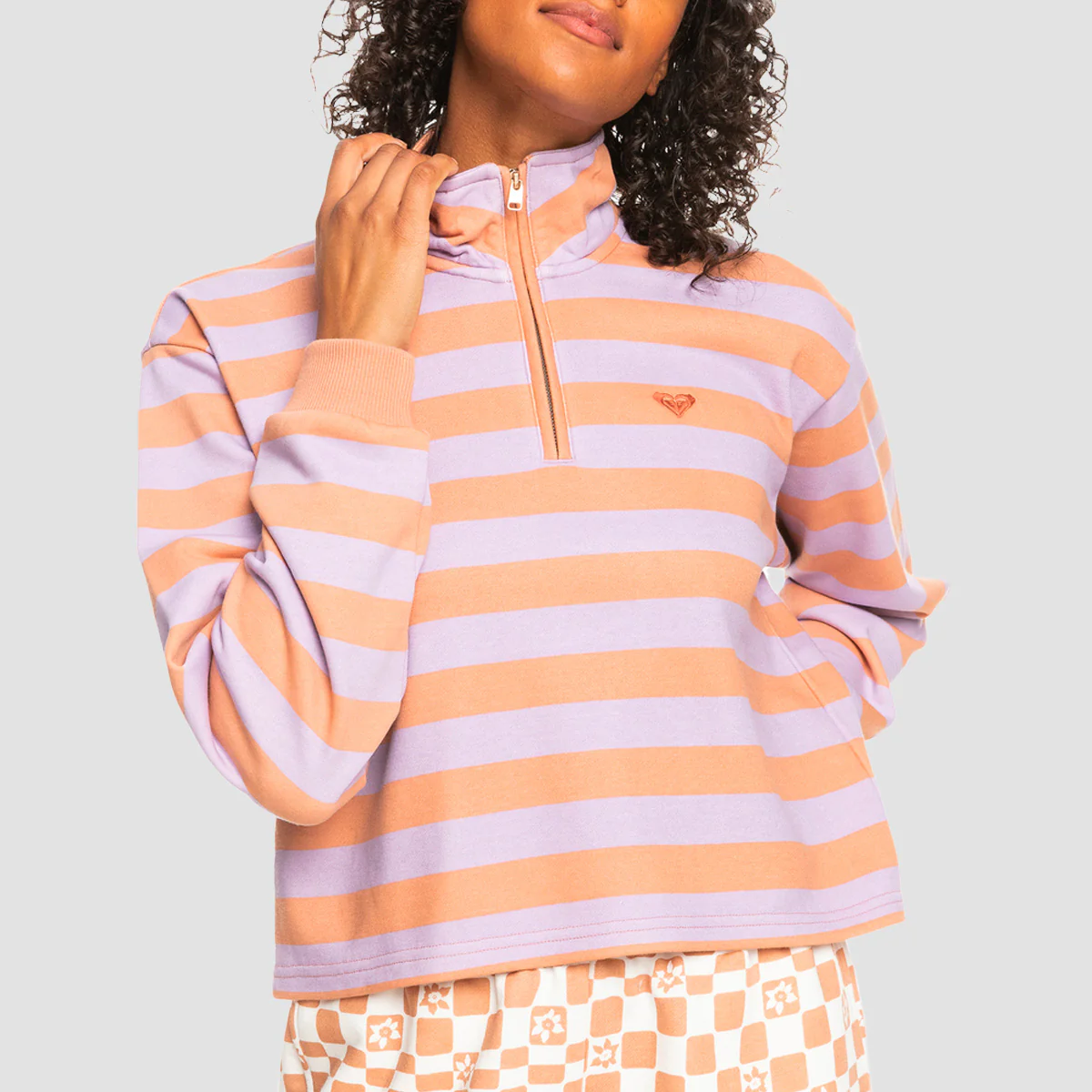 Roxy Carefree Vibe Half Zip Sweatshirt Cork Sunray Stripe Stripe - Womens