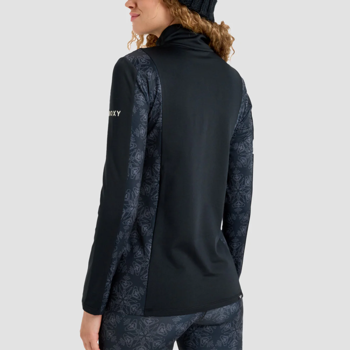 Roxy Daybreak Brushed Mid Layer Snow Half Zip Sweatshirt True Black Snowflakes - Womens - Image 2