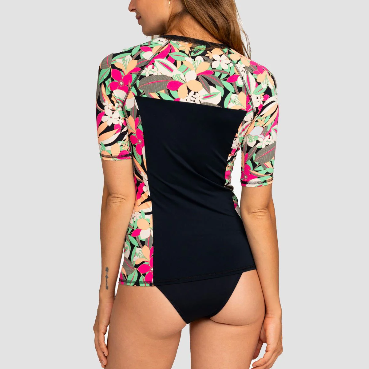 Roxy Lycra Printed Short Sleeve UPF 50 Rash Vest Anthracite Palm Song Swim - Womens - Image 2