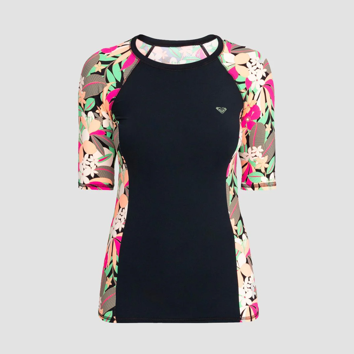 Roxy Lycra Printed Short Sleeve UPF 50 Rash Vest Anthracite Palm Song Swim - Womens - Image 3