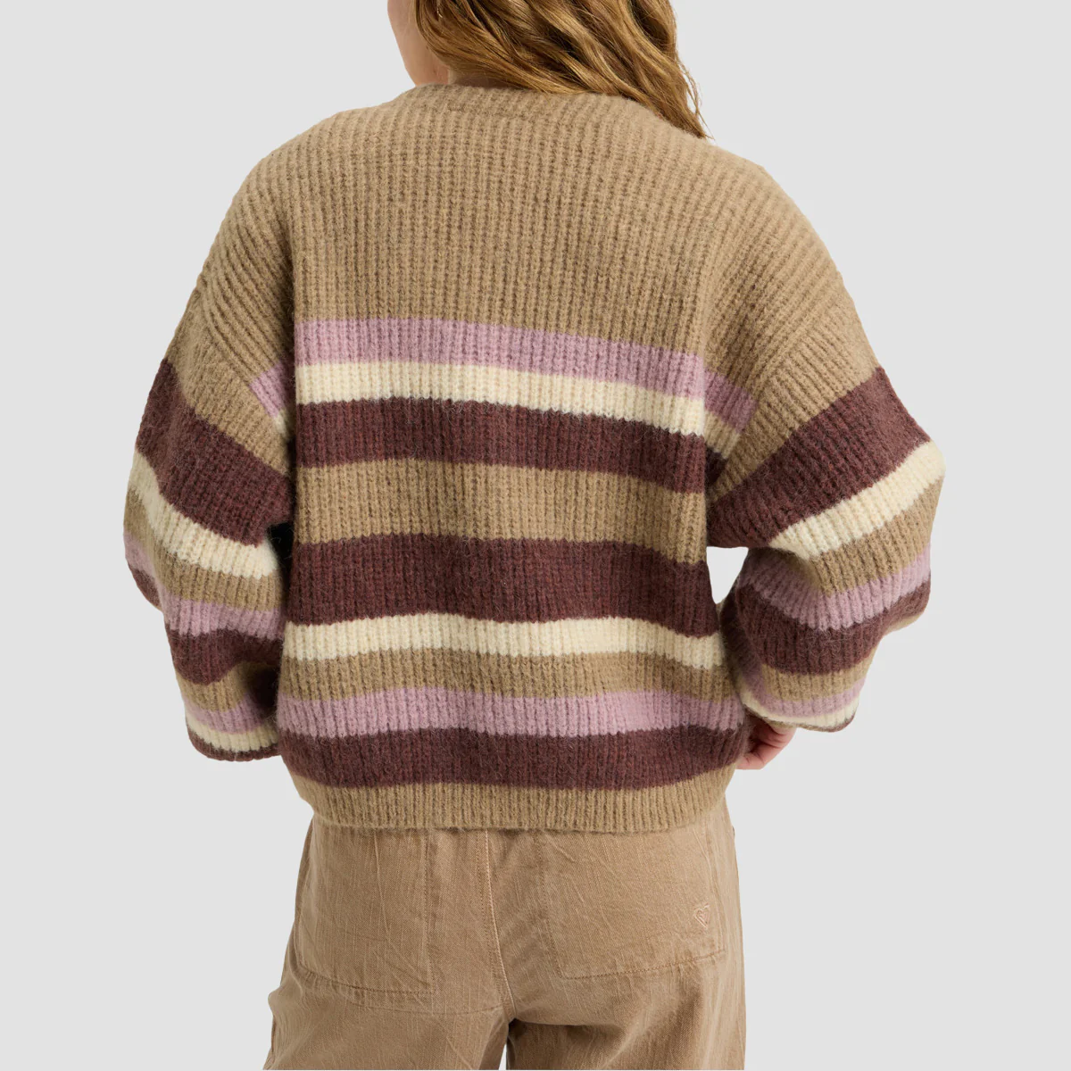 Roxy Marble Tiles Stripe Slouchy Cardigan Woodsmoke - Womens - Image 2