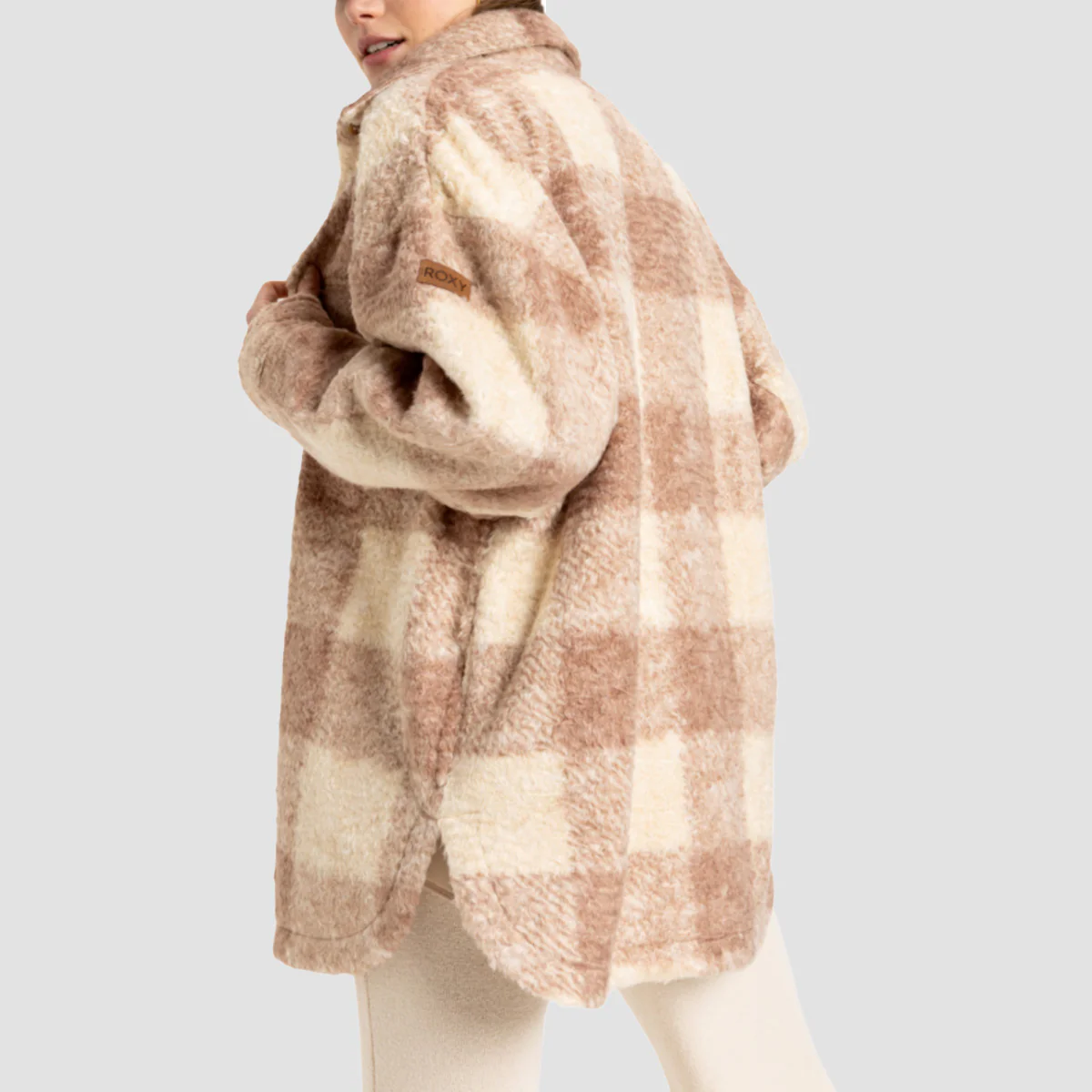 Roxy Over And Above Polar Fleece Jacket Warm Taupe Be Bold Plaid - Womens - Image 2