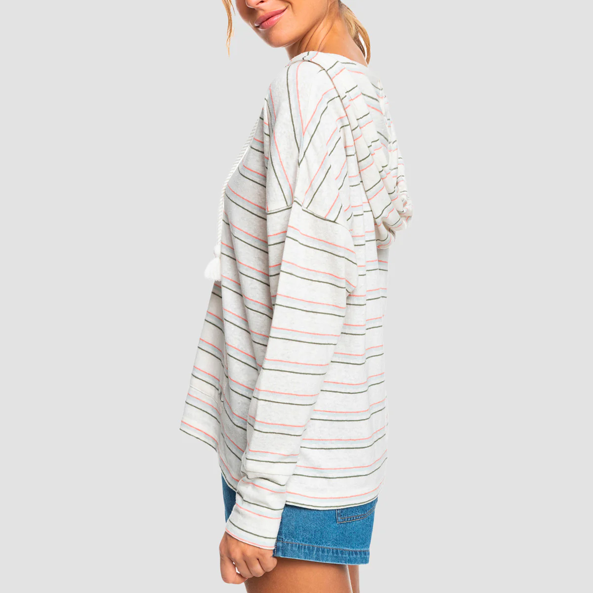 Roxy Paddle Out Stripe Pullover Hoodie Snow White Beach Bum - Womens - Image 2