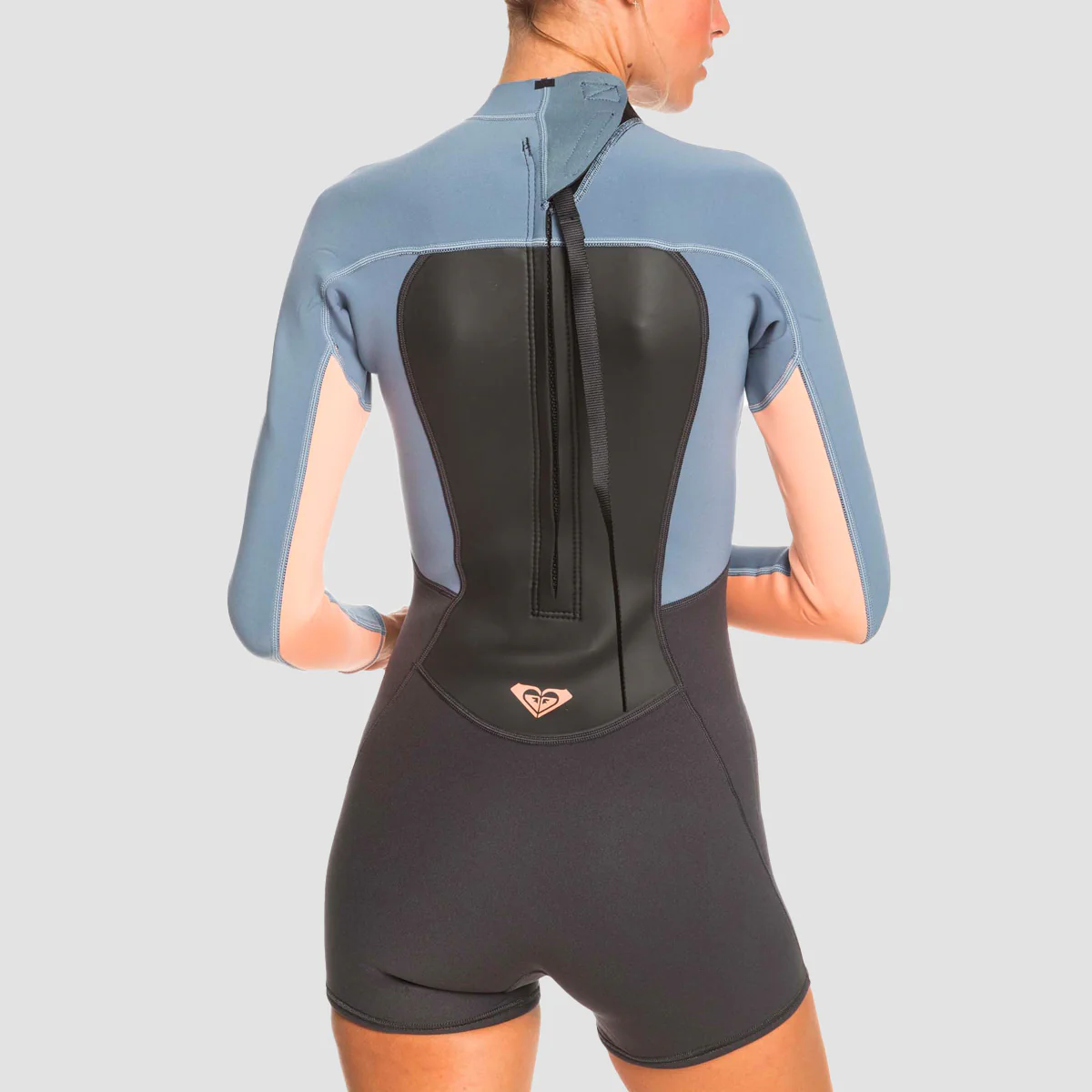 Roxy Prologue 2/2mm Back Zip Longsleeve Shorty Wetsuit Cloud Black/Powdered Grey/Sunglow - Womens - Image 2