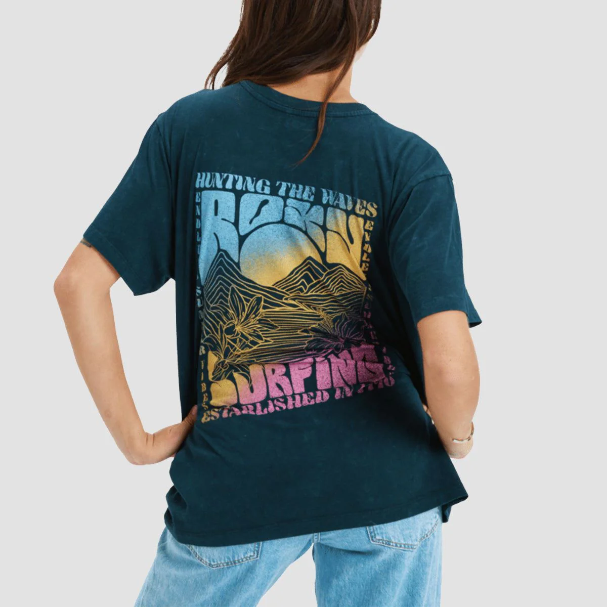 Roxy Sunny Optic Wash Oversize T-Shirt Anthracite - Womens - Image 2