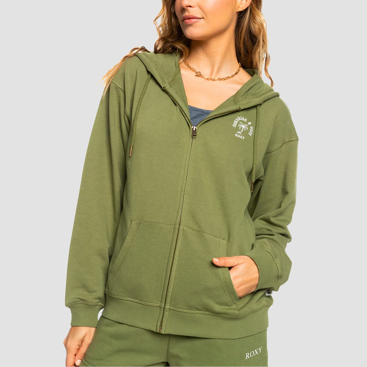 Roxy Surf Stoked Zip Hoodie Loden Green - Womens