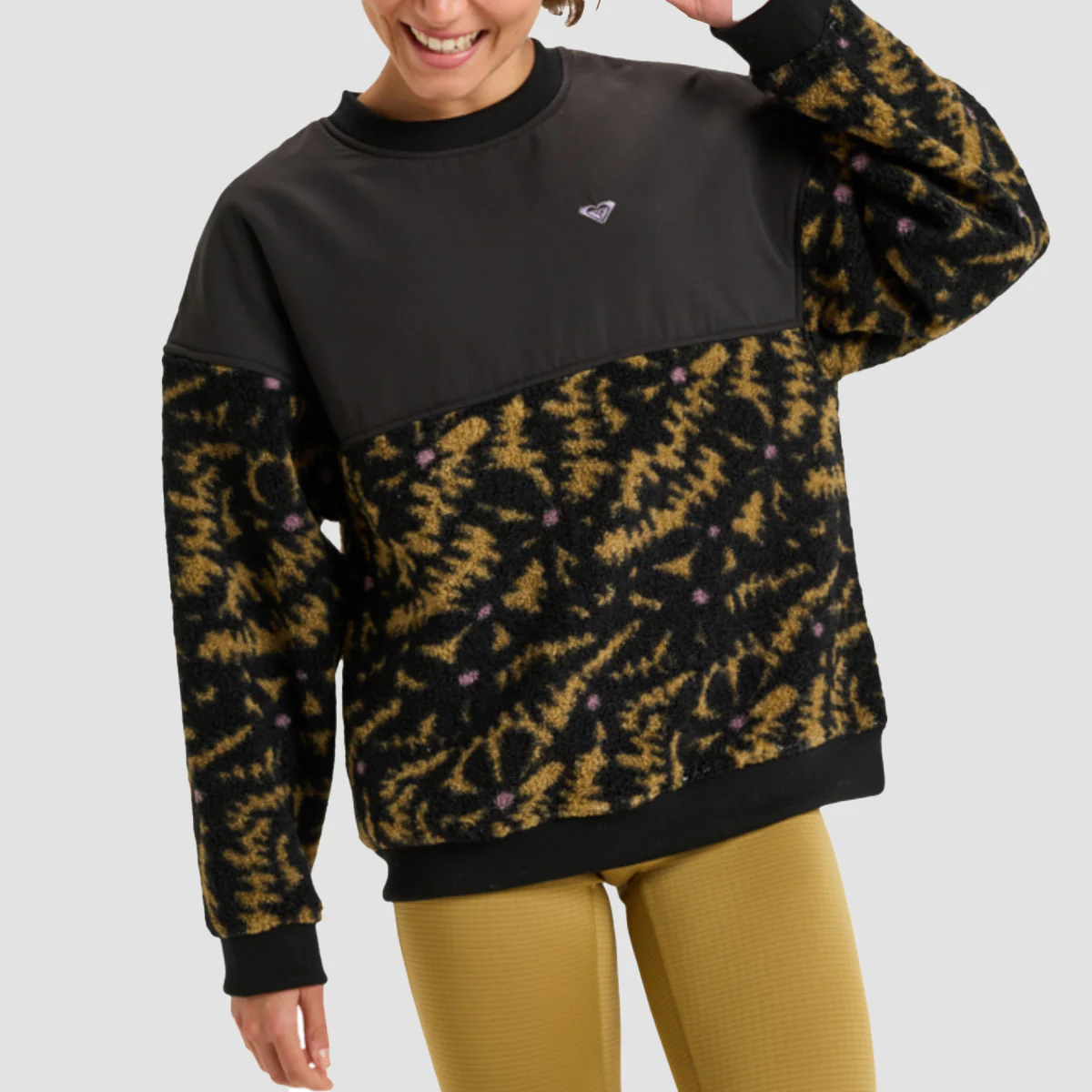 Roxy Waves Of Warmth Layard Crew Sweatshirt Anthracite Big Flowers - Womens