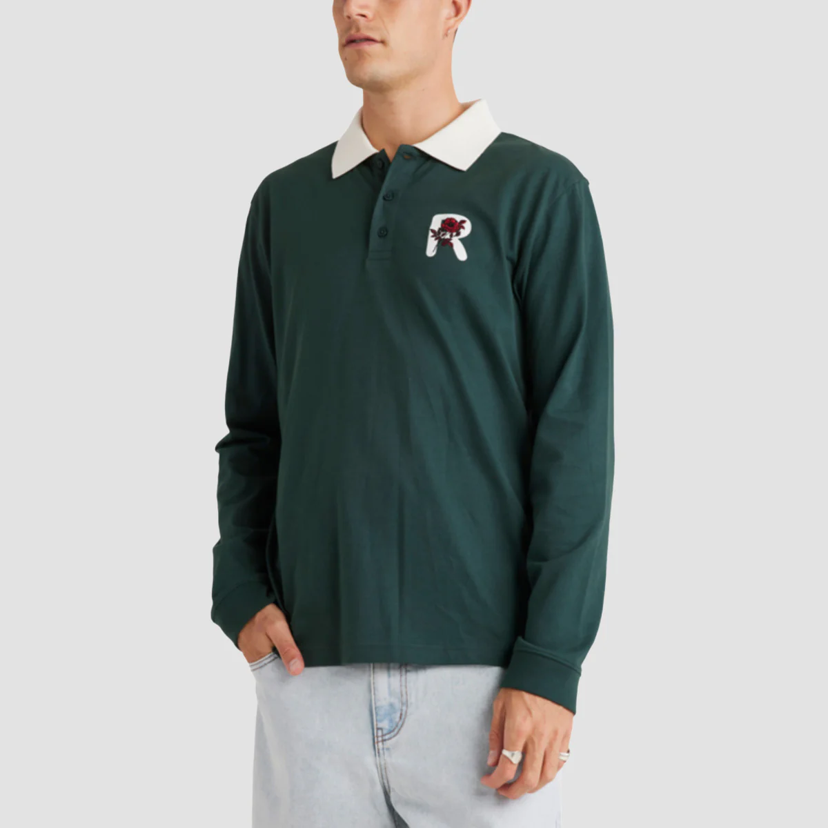 RVCA Collegiate Longsleeve Polo Shirt Hunter Green