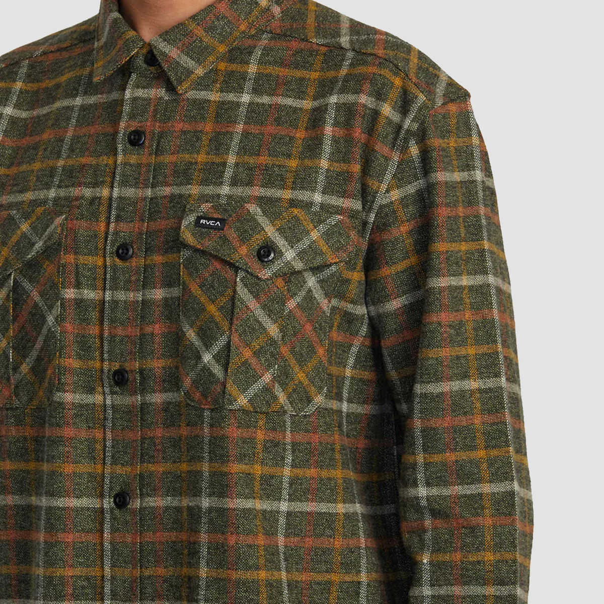 RVCA Hughes Flannel Longsleeve Shirt Warm Grey - Image 2