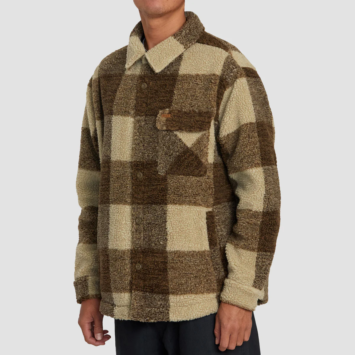 RVCA Lockheart Longsleeve Sherpa Shirt Khaki - Image 2