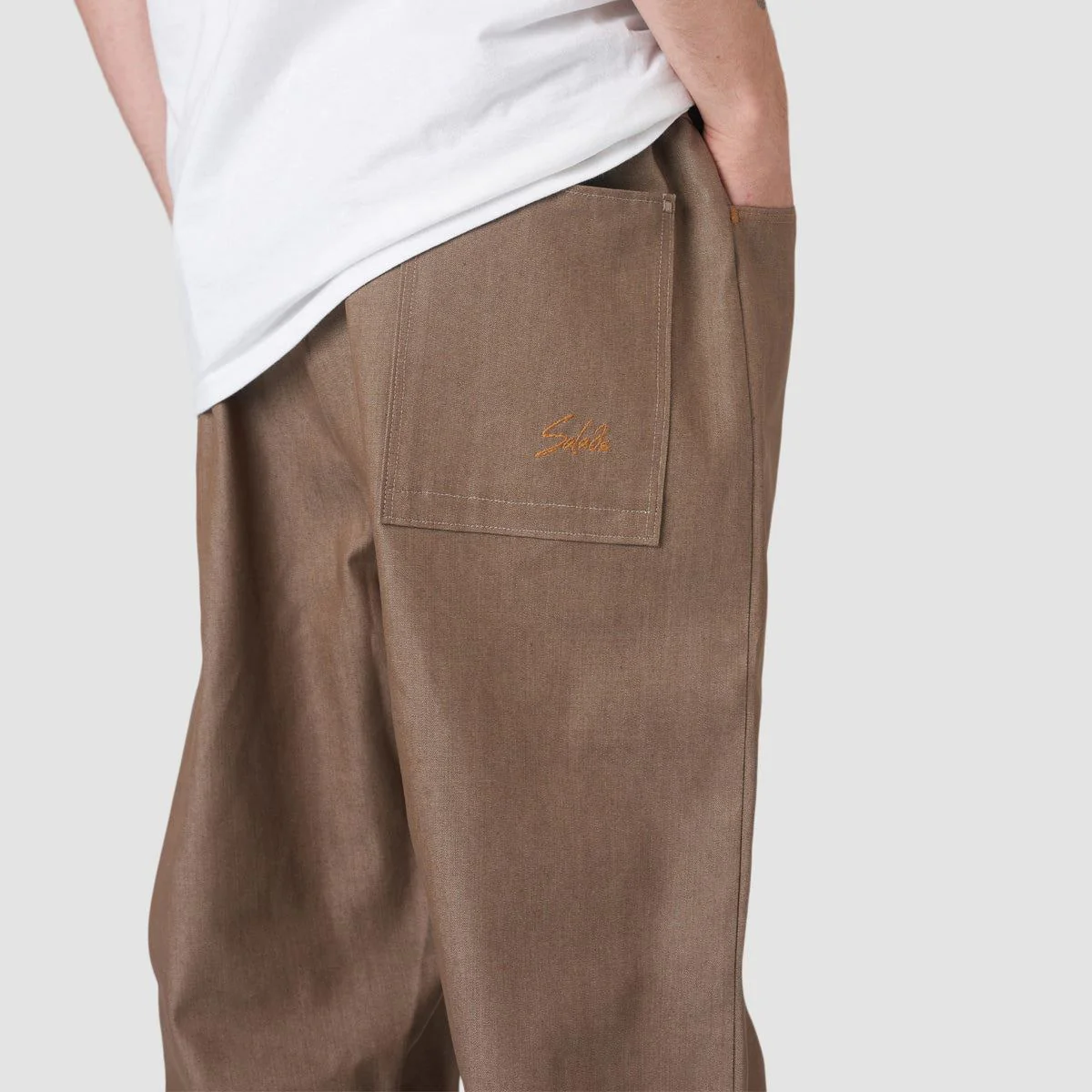 Salads Handmade Original Fit Denim Trousers Beige - Image 3