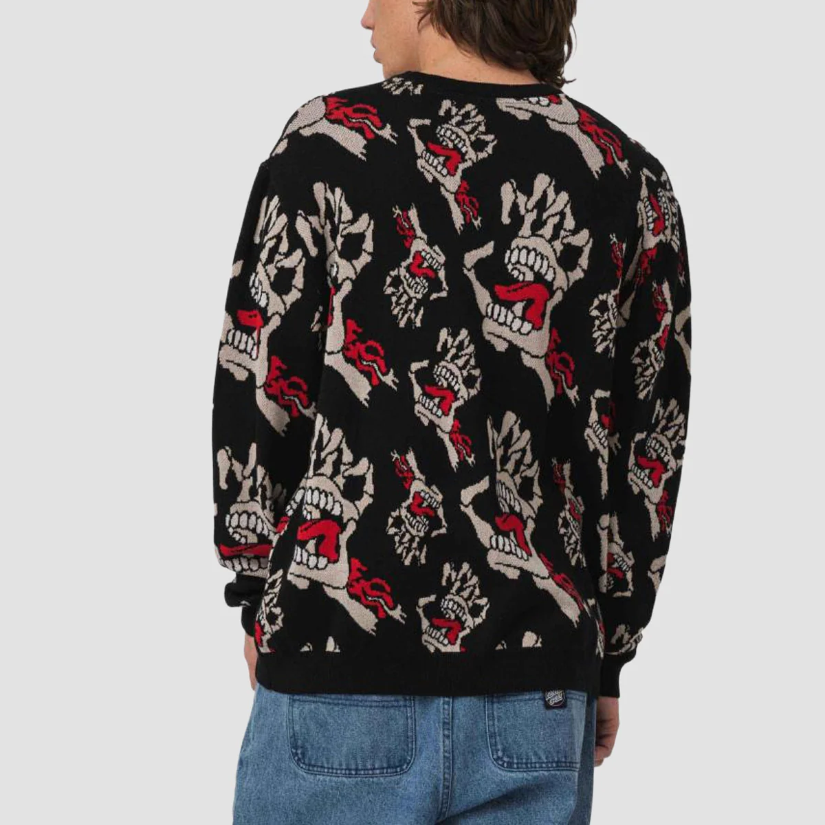 Santa Cruz Bone Hands All Over Knit Crew Sweater Black - Image 2
