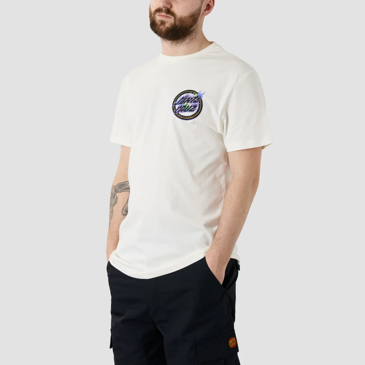 Santa Cruz Holo Flamed Dot T-Shirt Unbleached Cotton - Image 2