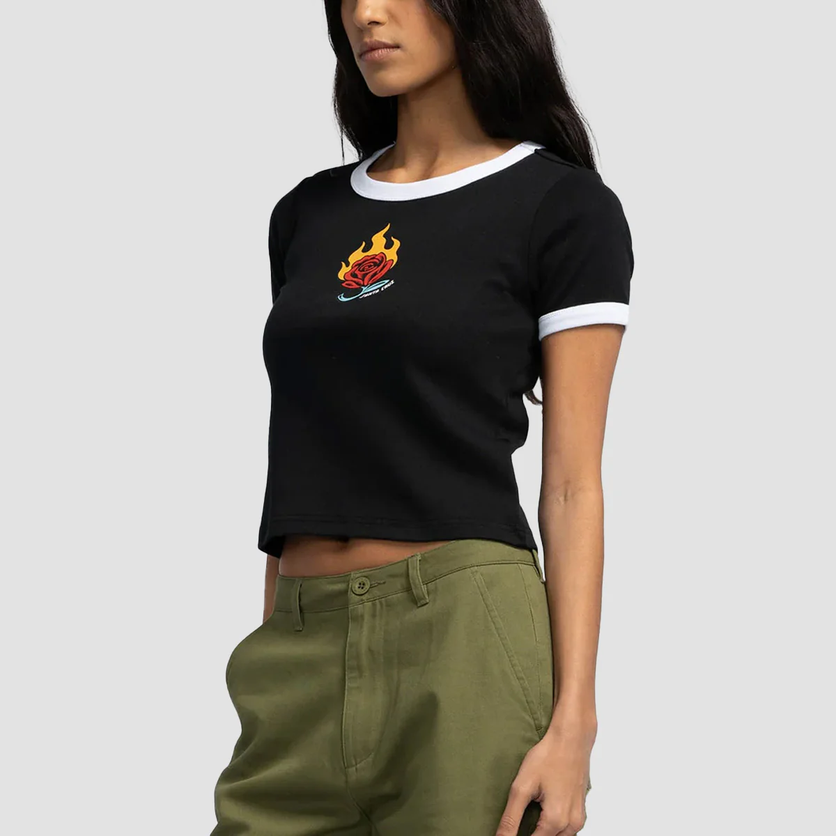Santa Cruz Lucky Rose Ringer T-Shirt Black/White - Womens