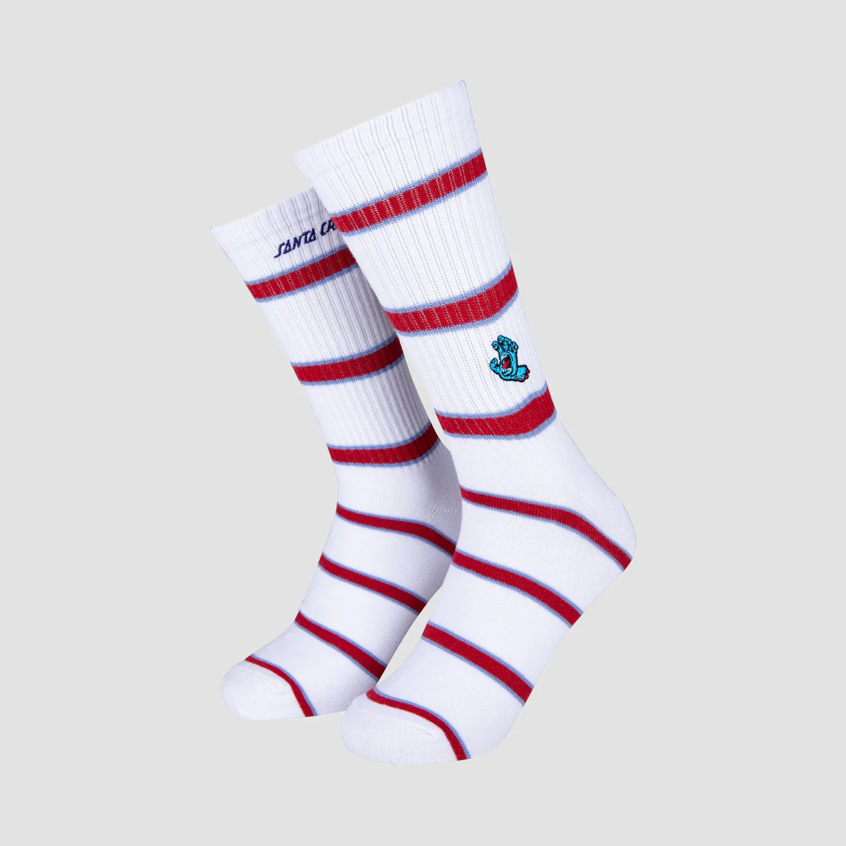 Santa Cruz Screaming Mini Hand Stripe Socks White/Red Stripe