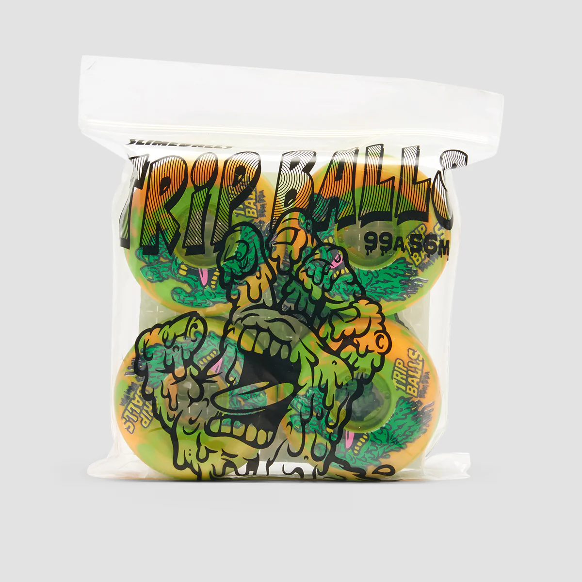 Slime Balls Face Melter Trip Balls 99a Skateboard Wheels Green/Orange Swirl 56mm - Image 3