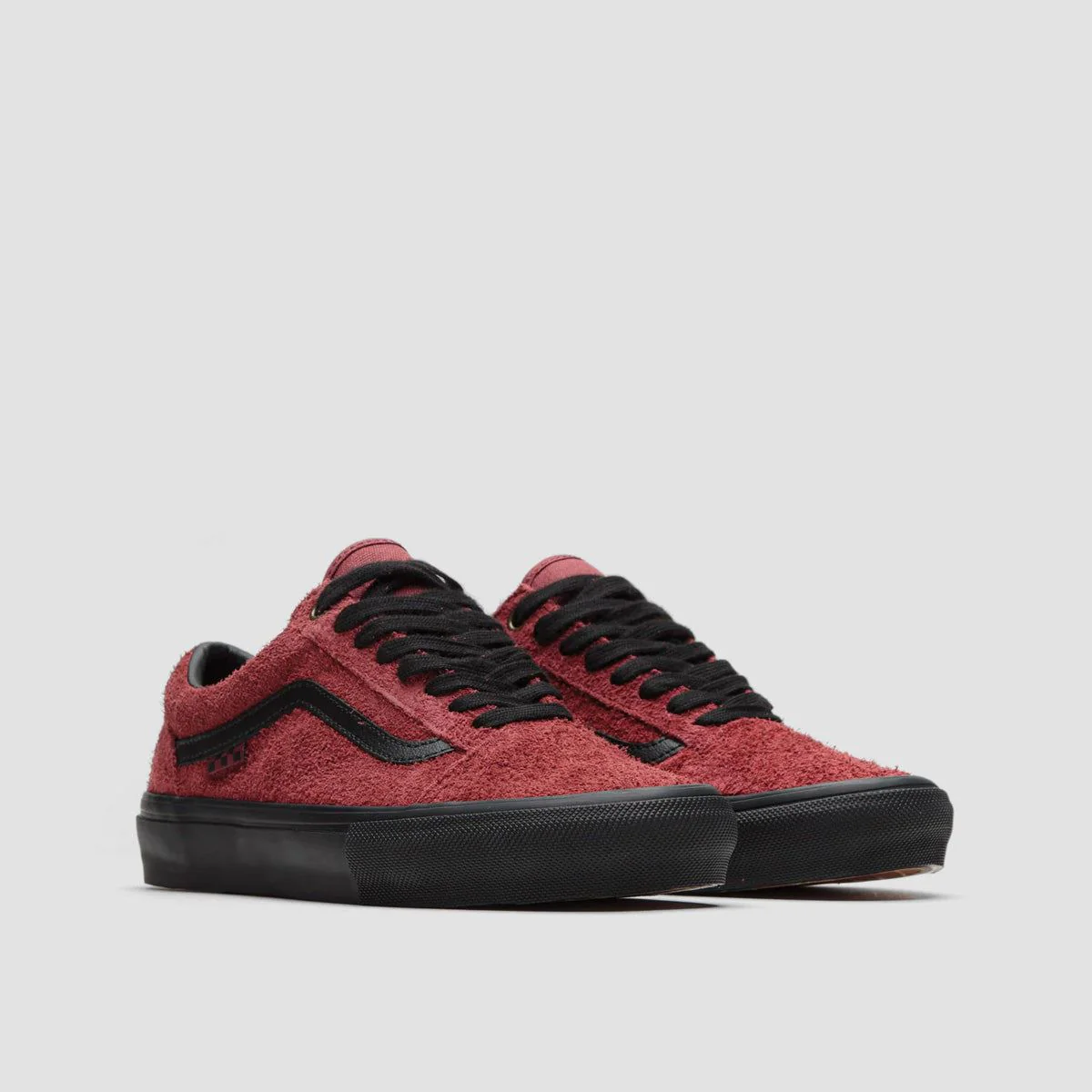 Vans Skate Old Skool Shoes - Hairy Suede Black/Burgundy - Image 2