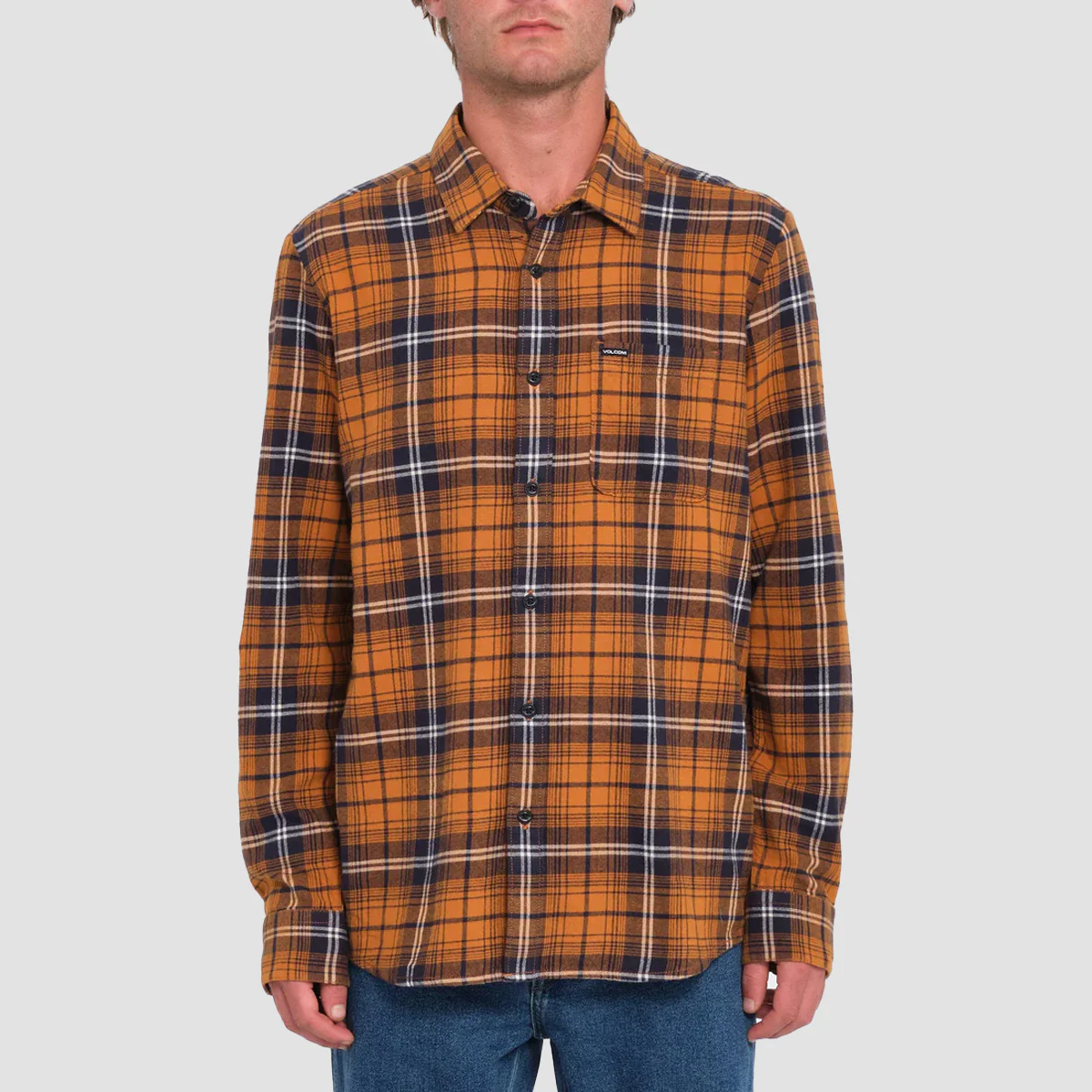 Volcom Caden Plaid Longsleeve Shirt Chestnut Brown