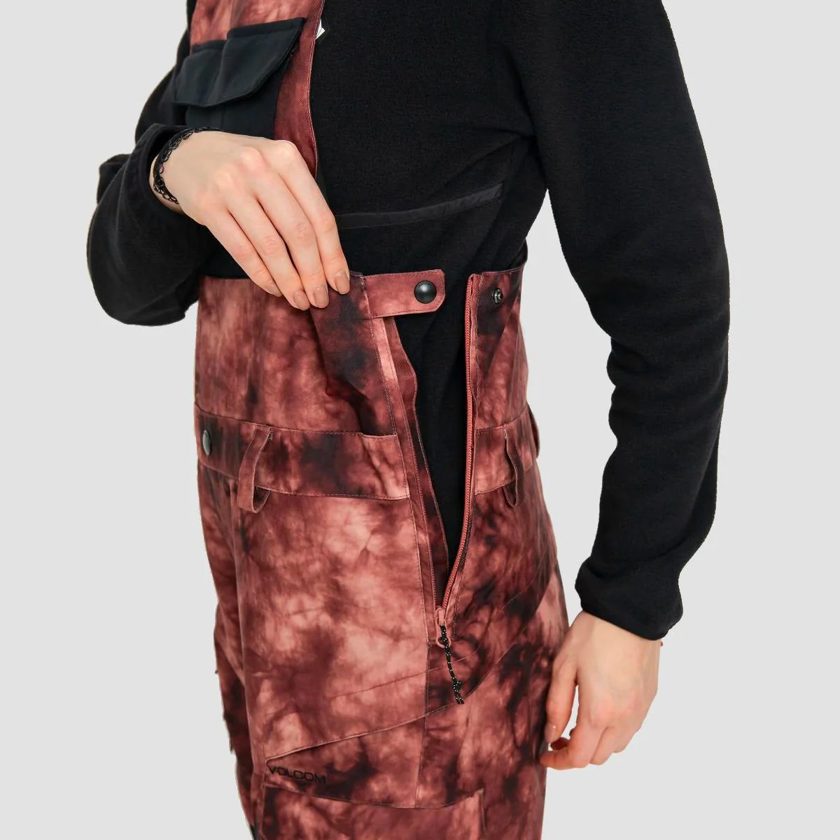 Volcom Creston 3D Stretch Bib Snow Pants Pink Salt Wash - Womens - Image 3