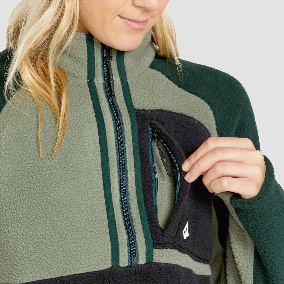 Volcom Demi Half Zip Sherpa Fleece Sweatershirt Lichen Green - Womens - Image 3