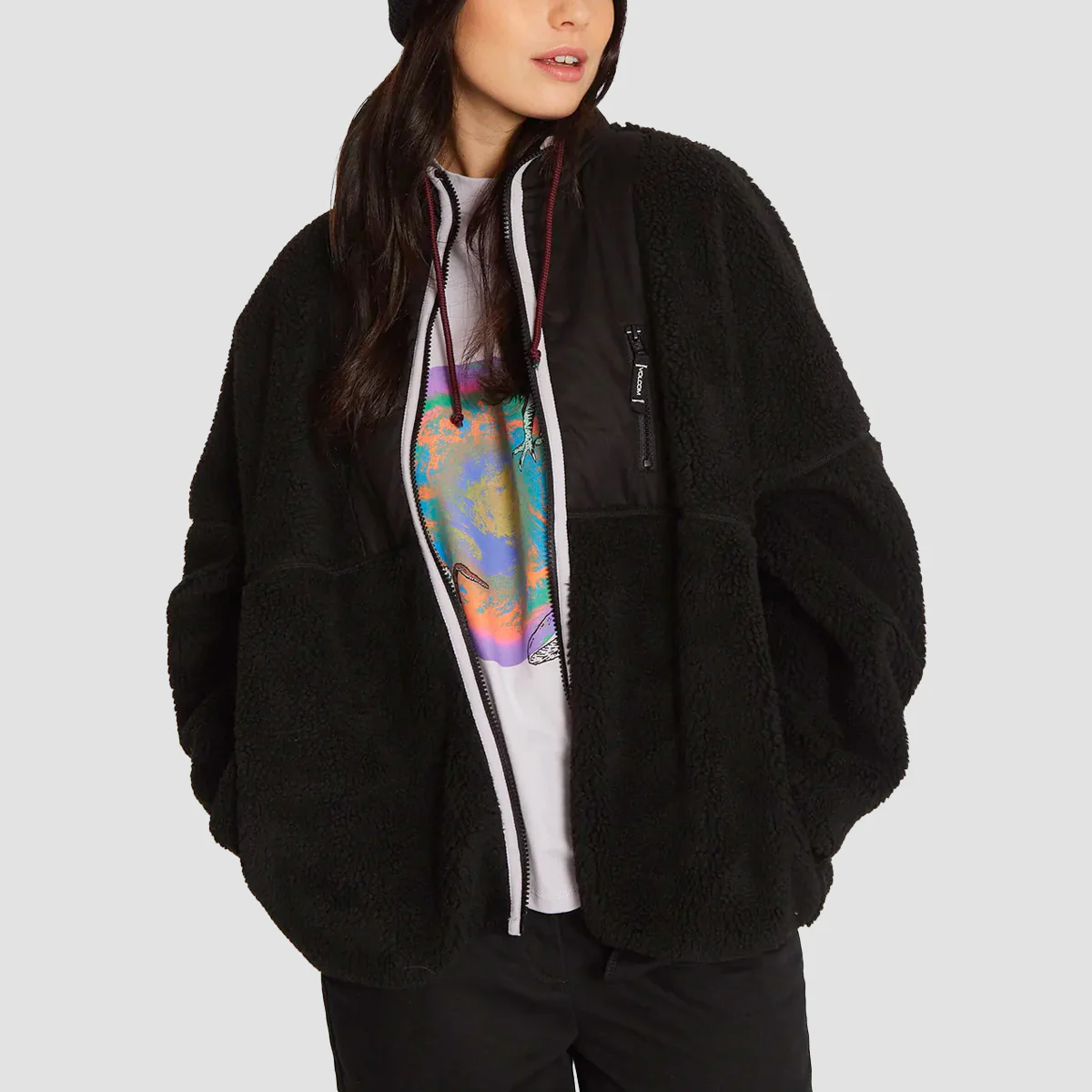 Volcom Fuzoff From The Strange Zip Sherpa Fleece Jacket Black - Womens - Image 3