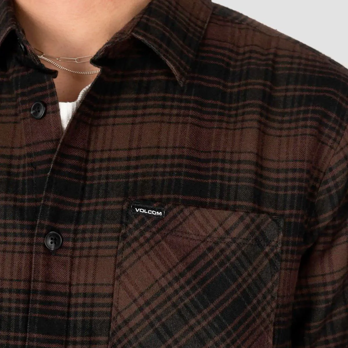 Volcom Overstoned Flannel Longsleeve Shirt Mahogany - Image 2