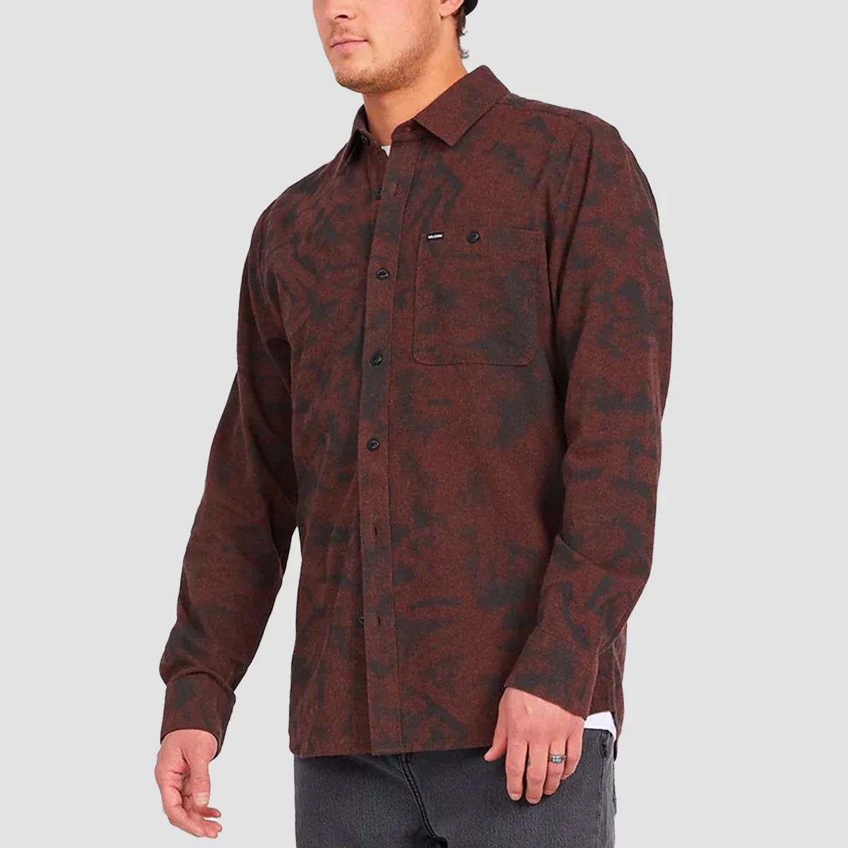 Volcom Tie Dye Flannel Longsleeve Shirt Mahogany - Image 2